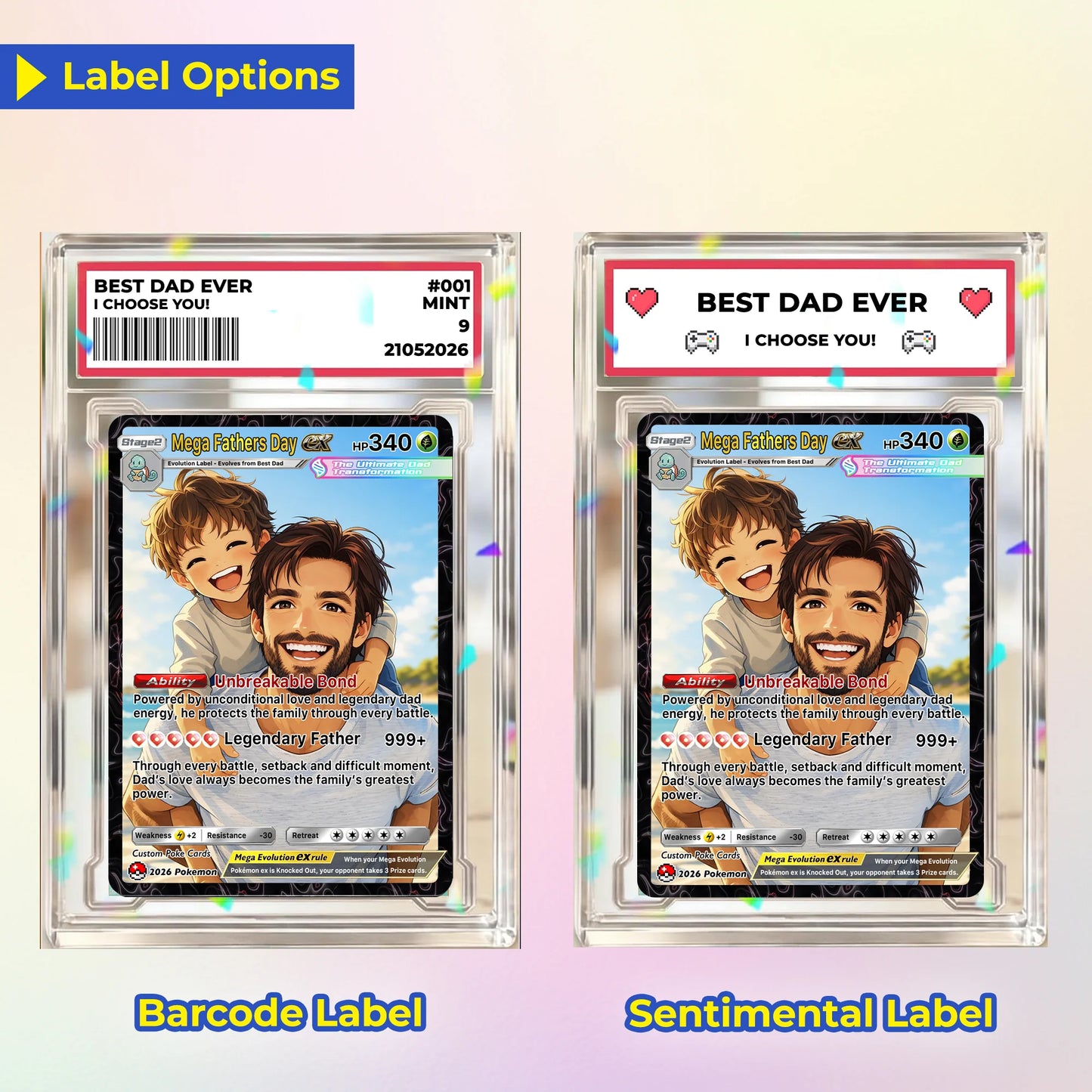 Happy Mega Father's Day Custom Pokémon Card - Comic Anime Style Personalized Pokémon Card for Dad - Perfect Gift for Dad