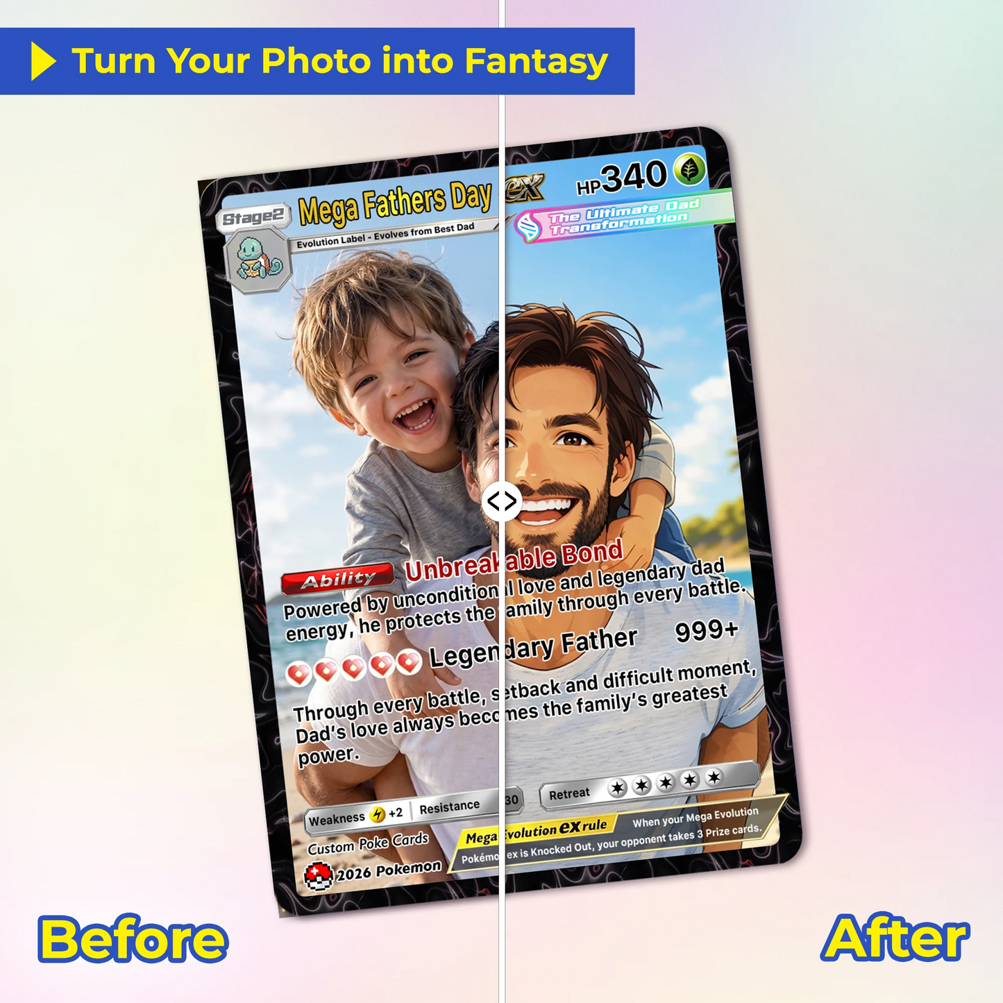 Happy Mega Father's Day Custom Pokémon Card - Comic Anime Style Personalized Pokémon Card for Dad - Perfect Gift for Dad