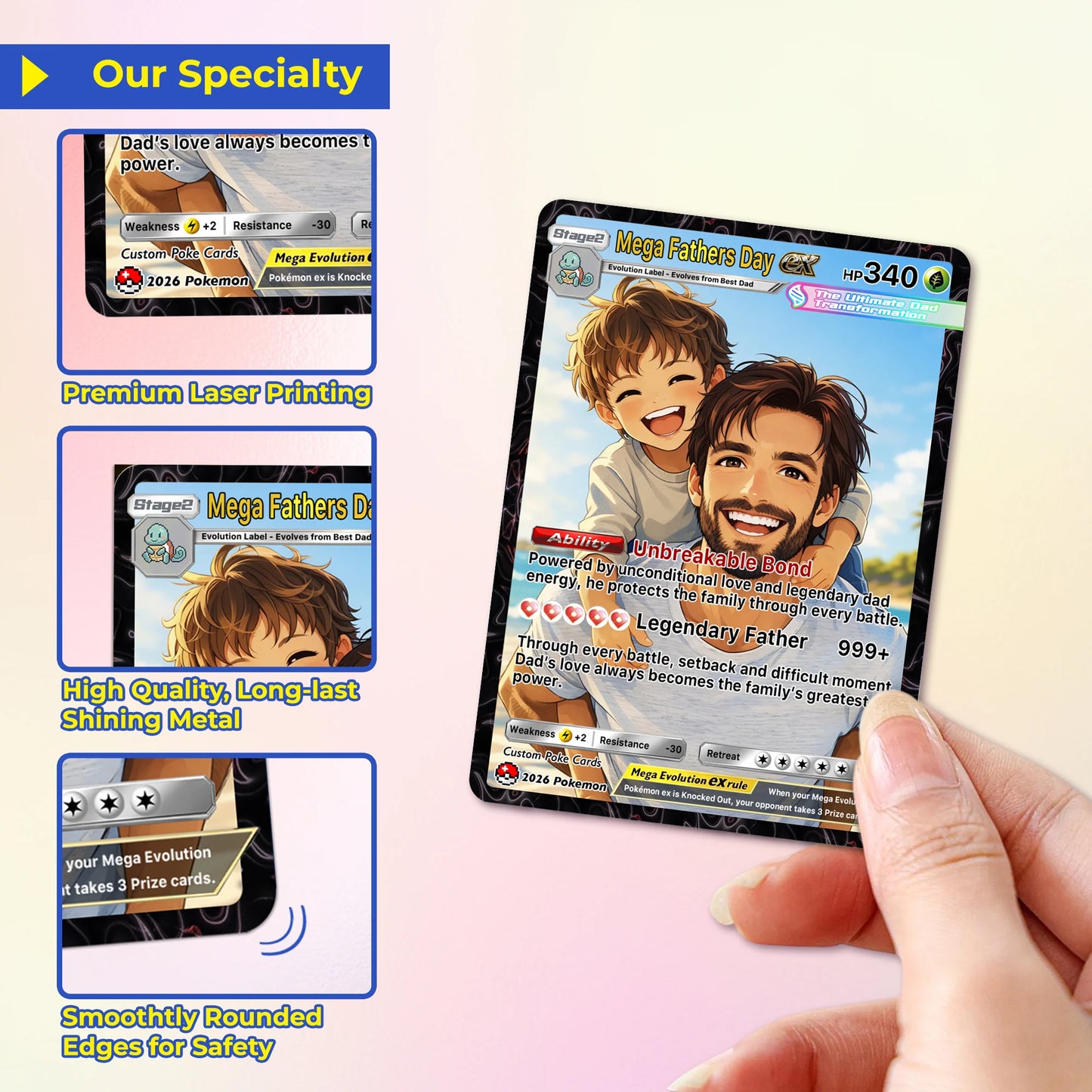 Happy Mega Father's Day Custom Pokémon Card - Comic Anime Style Personalized Pokémon Card for Dad - Perfect Gift for Dad